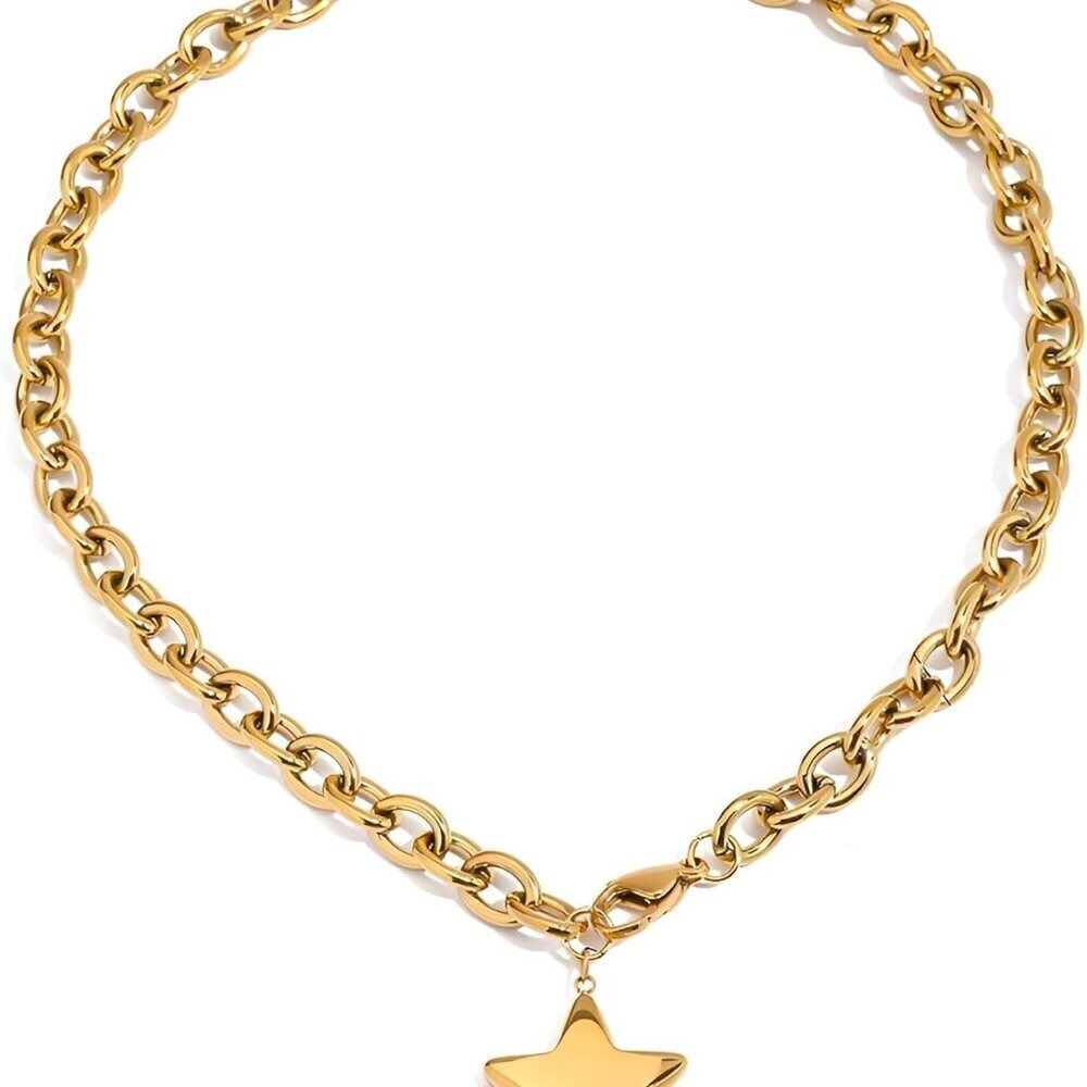 Gold Star Pendant Necklace Thick Chain Choker Trendy Jewelry for Women
